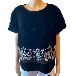 Vintage Y2k Talbots Velvet Sequins Beads Embroidery Silk Blend Top Women Size 16